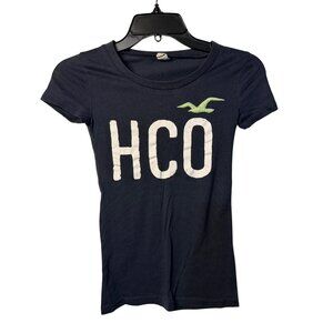 VTG Hollister HCO Y2K Navy Spellout Tee XS Women’s Seagull Logo Preppy Mallcore